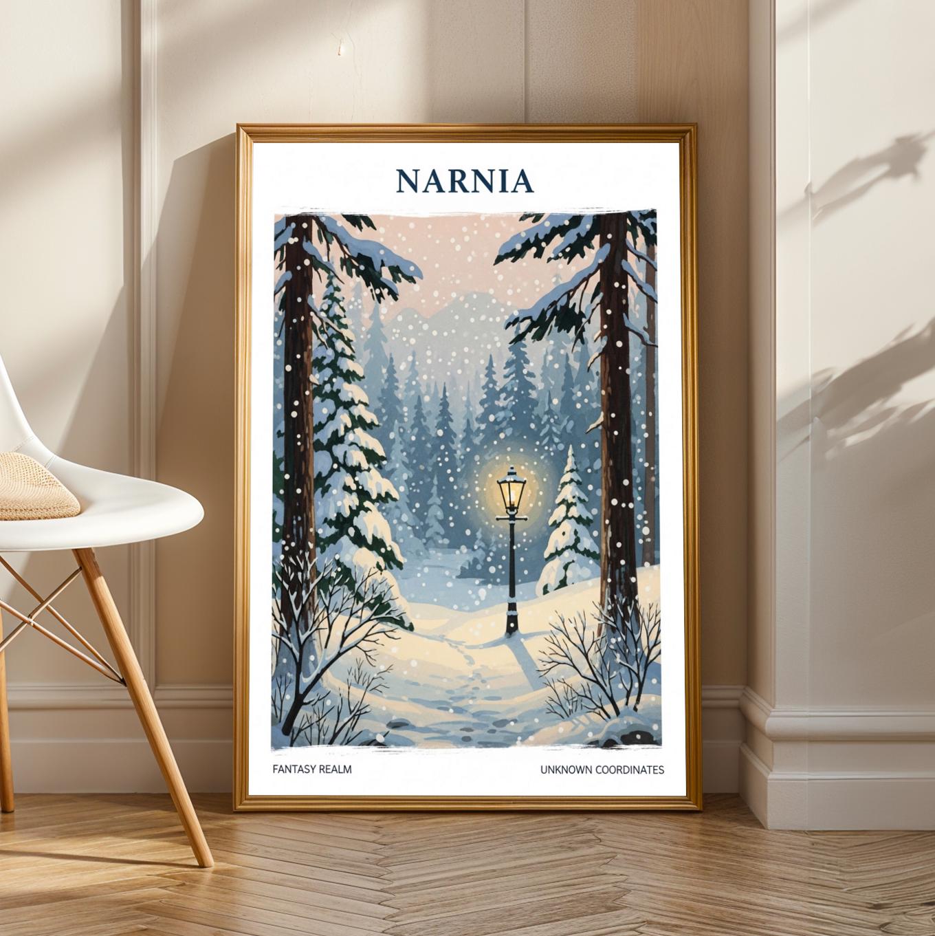 Narnia Winter Forest Poster - Snowy Lamppost Fantasy Art