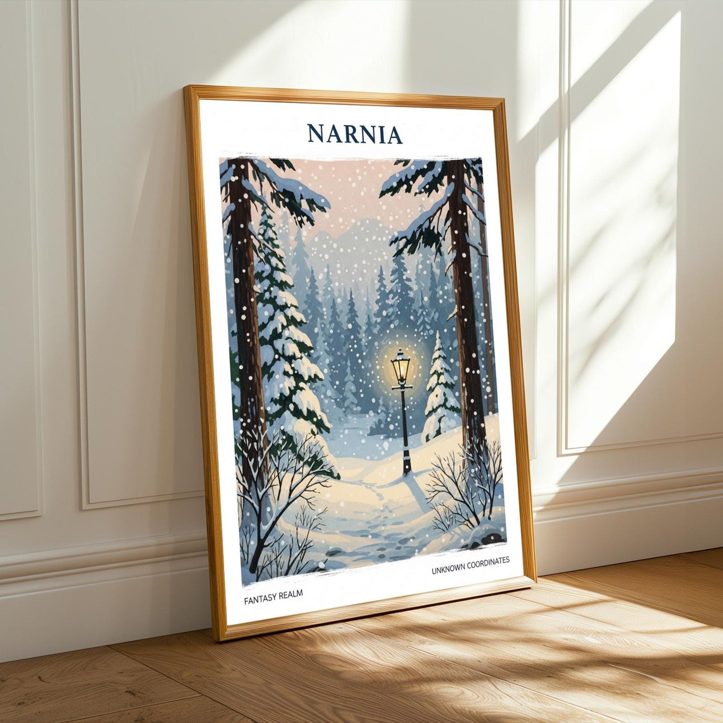 Narnia Winter Forest Poster - Snowy Lamppost Fantasy Art