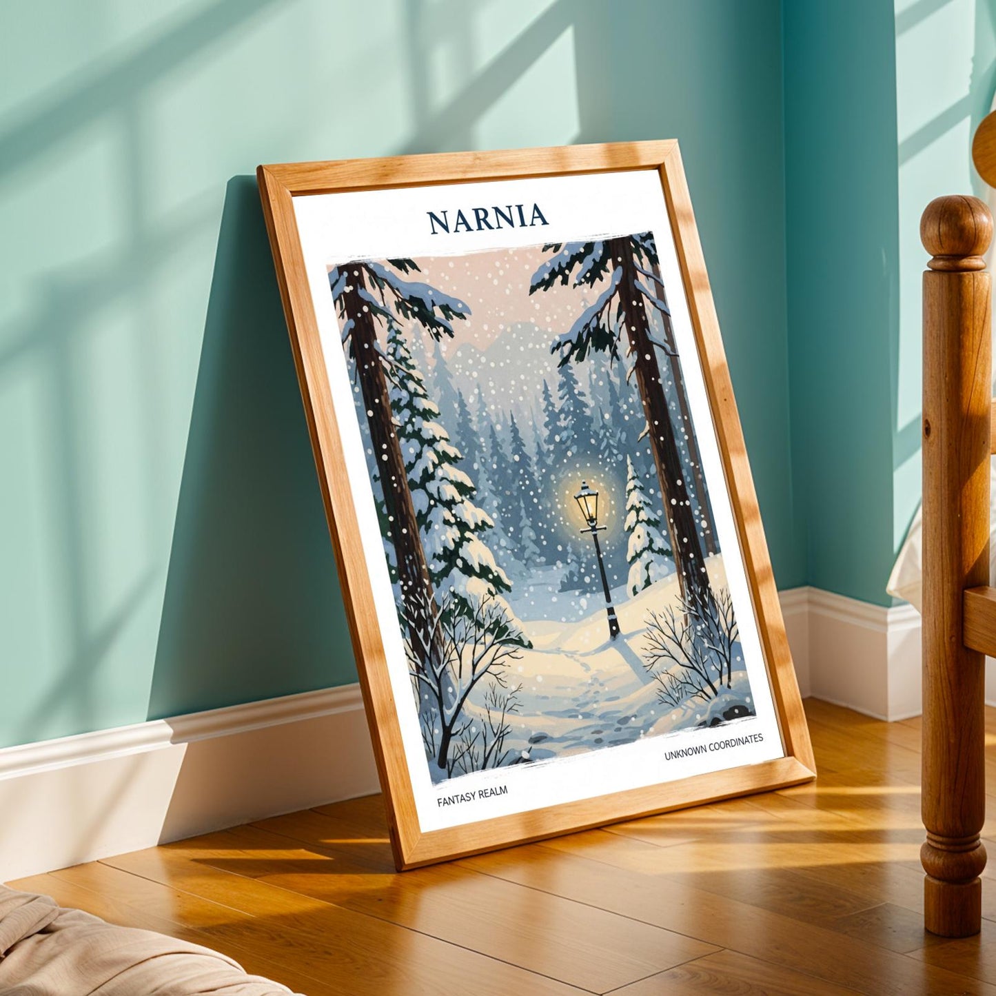 Narnia Winter Forest Poster - Snowy Lamppost Fantasy Art