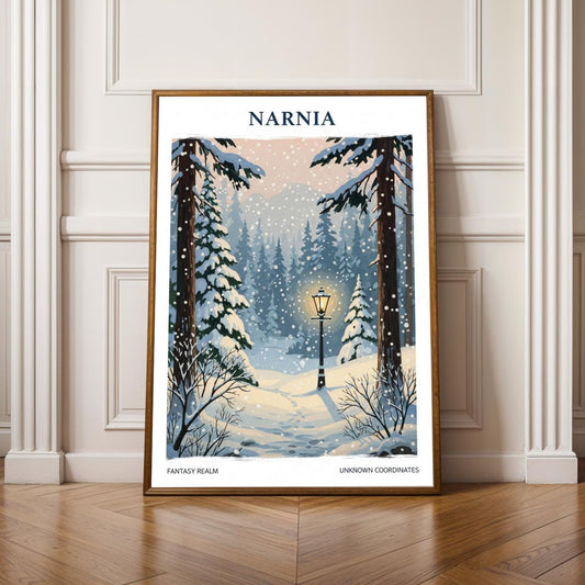 Narnia Winter Forest Poster - Snowy Lamppost Fantasy Art